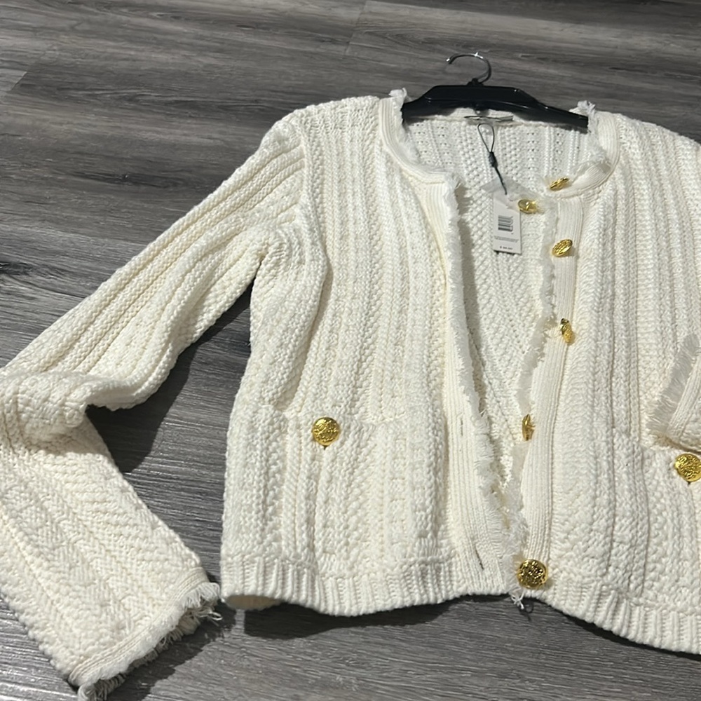 Tahari Cream Cardigan with Gold Buttons - Picture 5 of 5